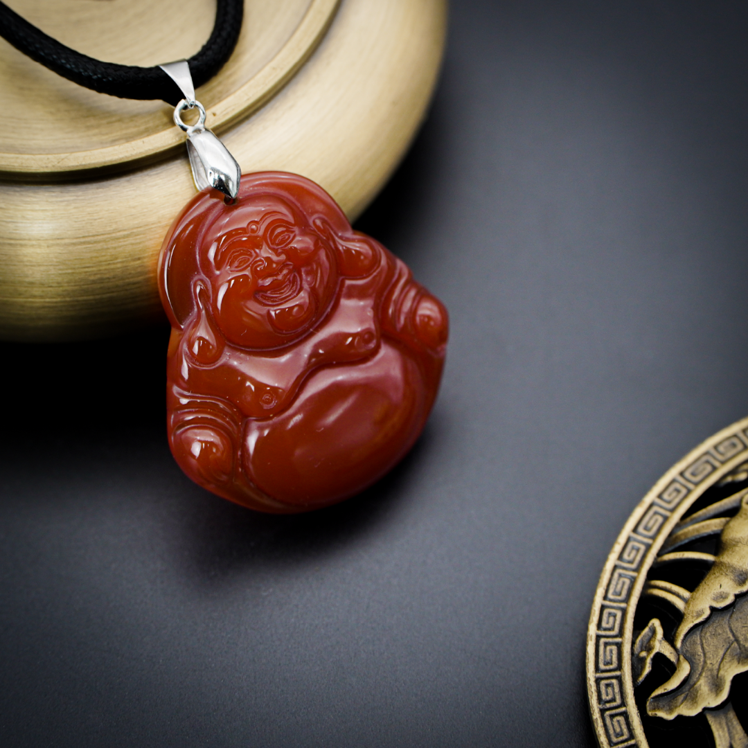 Aura Havenly "Happiness and Vitality Energy" Red Laughing Buddha Necklace