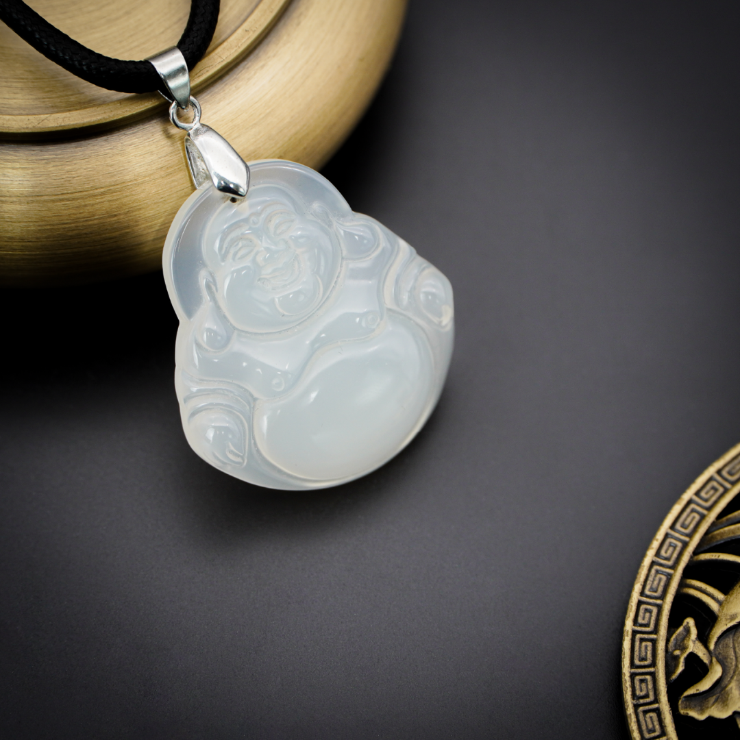 Aura Havenly "Purity and Blessing Energy" White Laughing Buddha Necklace