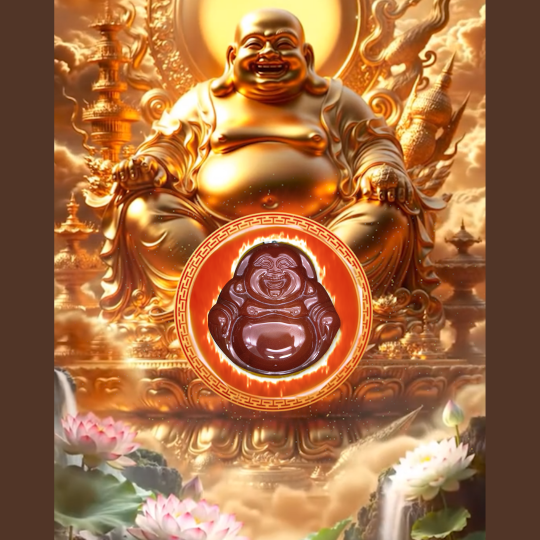 Aura Havenly "Happiness and Vitality Energy" Red Laughing Buddha Necklace