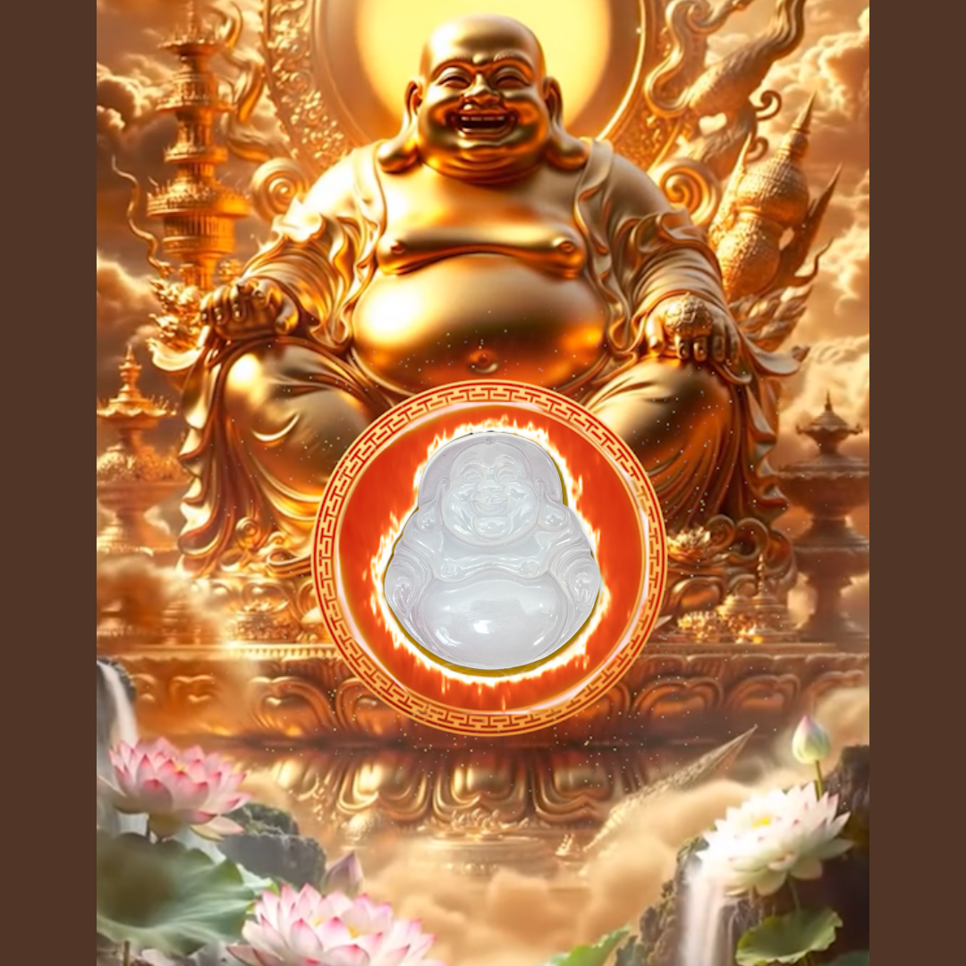Aura Havenly "Purity and Blessing Energy" White Laughing Buddha Necklace