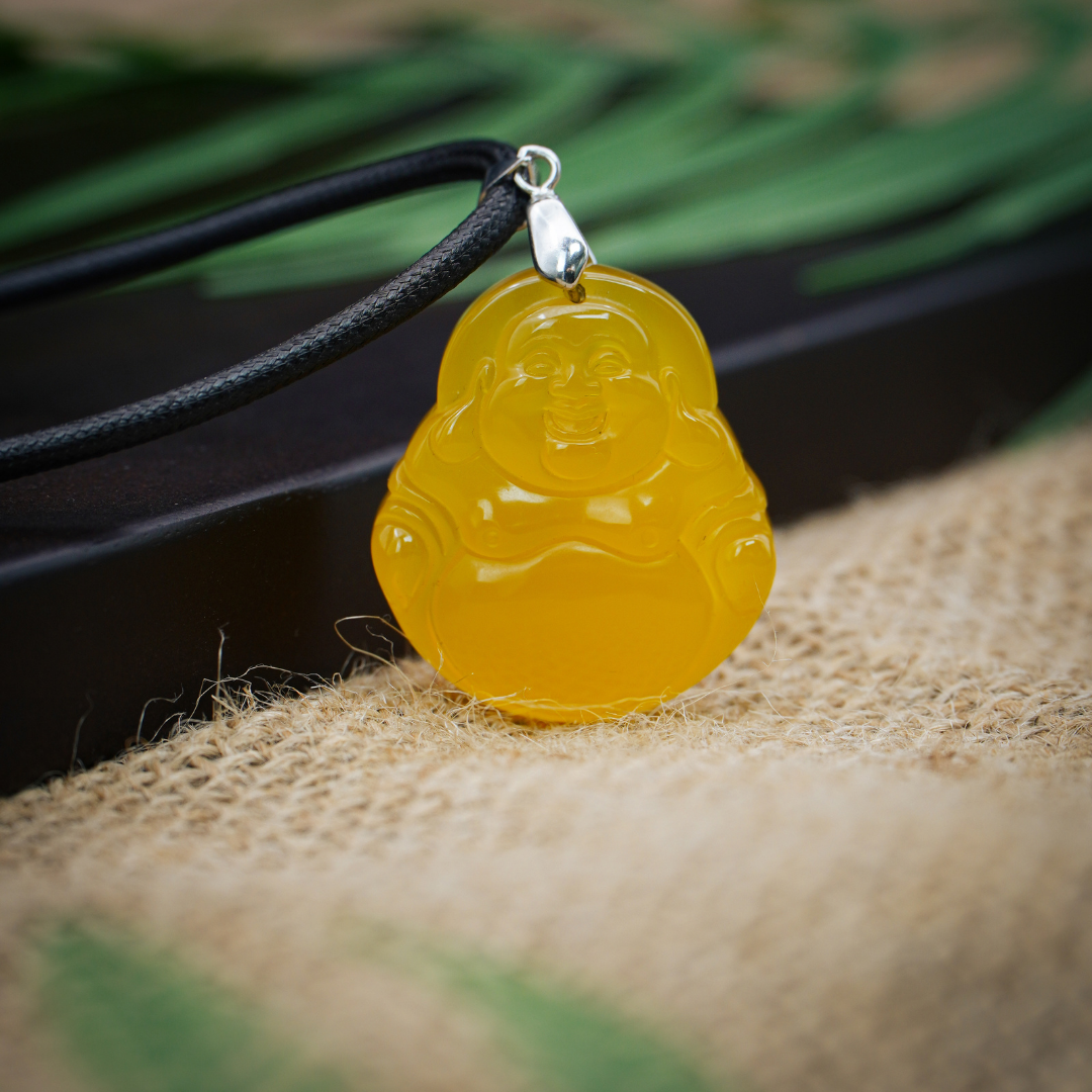 Aura Havenly "Wealth and Joy Energy" Yellow Laughing Buddha Necklace
