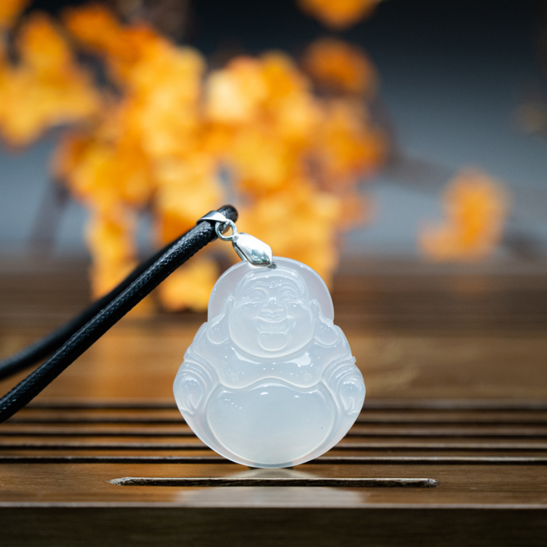 Aura Havenly "Purity and Blessing Energy" White Laughing Buddha Necklace