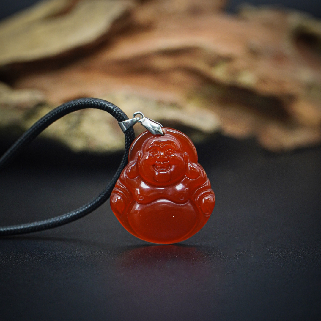 Aura Havenly "Happiness and Vitality Energy" Red Laughing Buddha Necklace