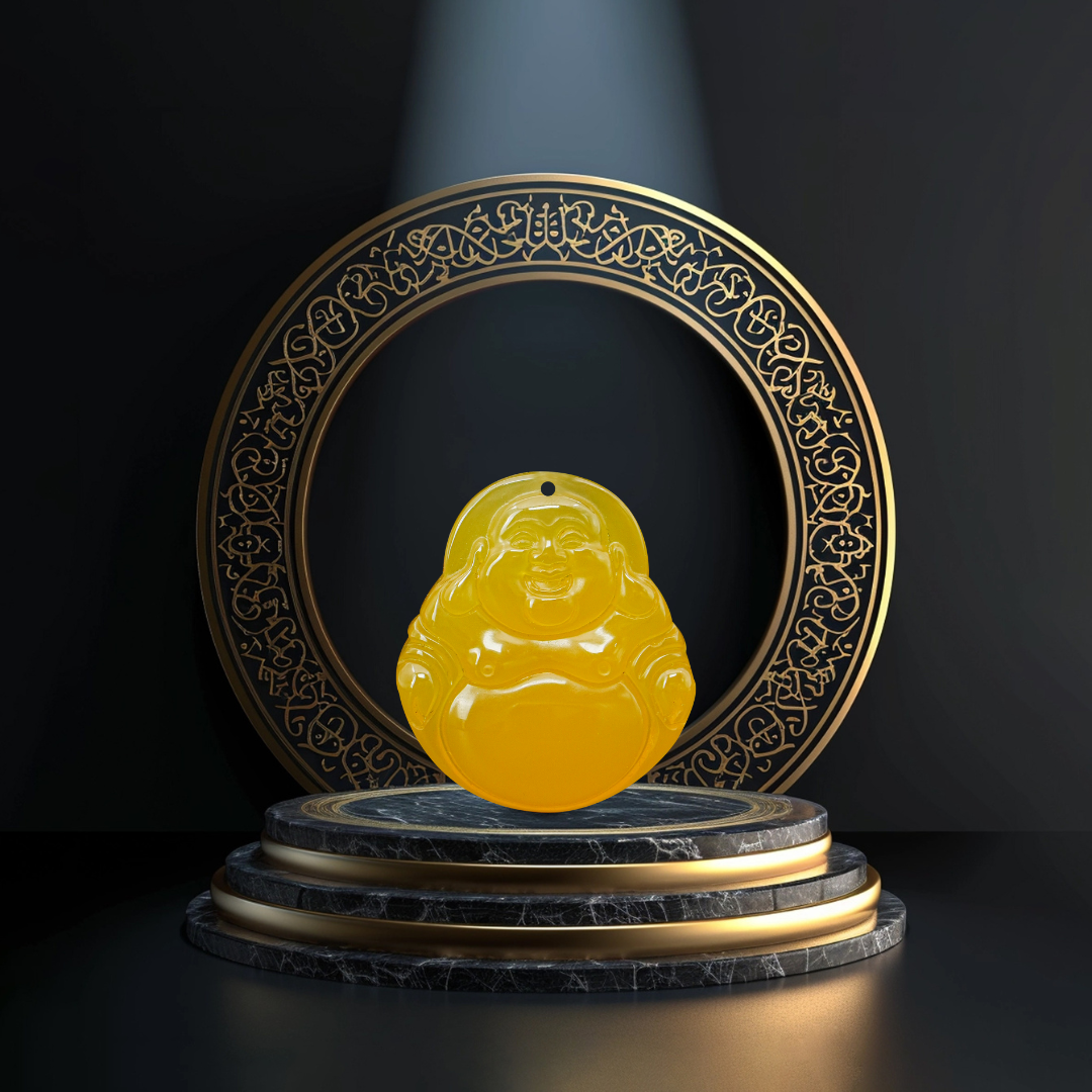Aura Havenly "Wealth and Joy Energy" Yellow Laughing Buddha Necklace