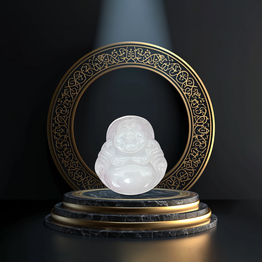 Aura Havenly "Purity and Blessing Energy" White Laughing Buddha Necklace