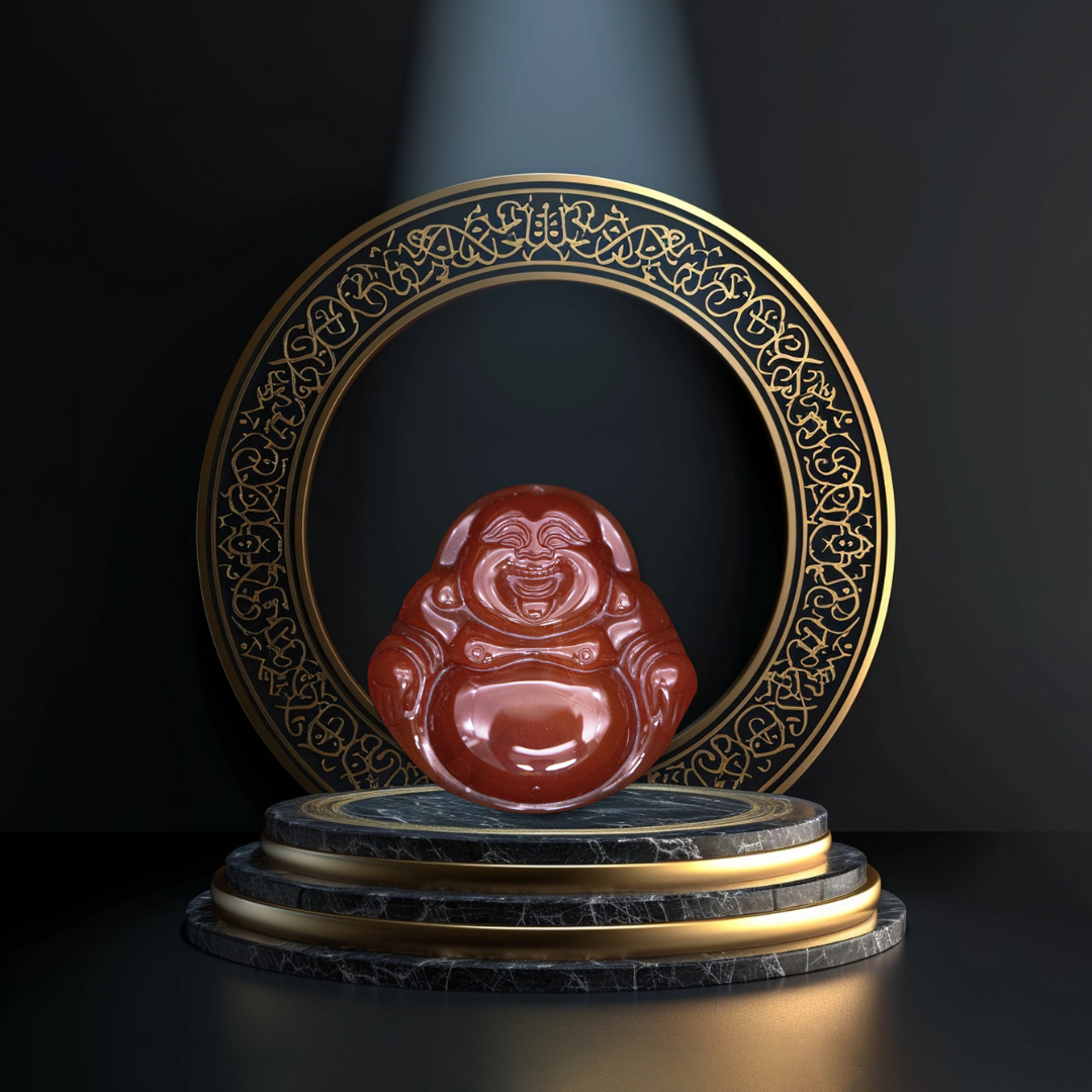 Aura Havenly "Happiness and Vitality Energy" Red Laughing Buddha Necklace