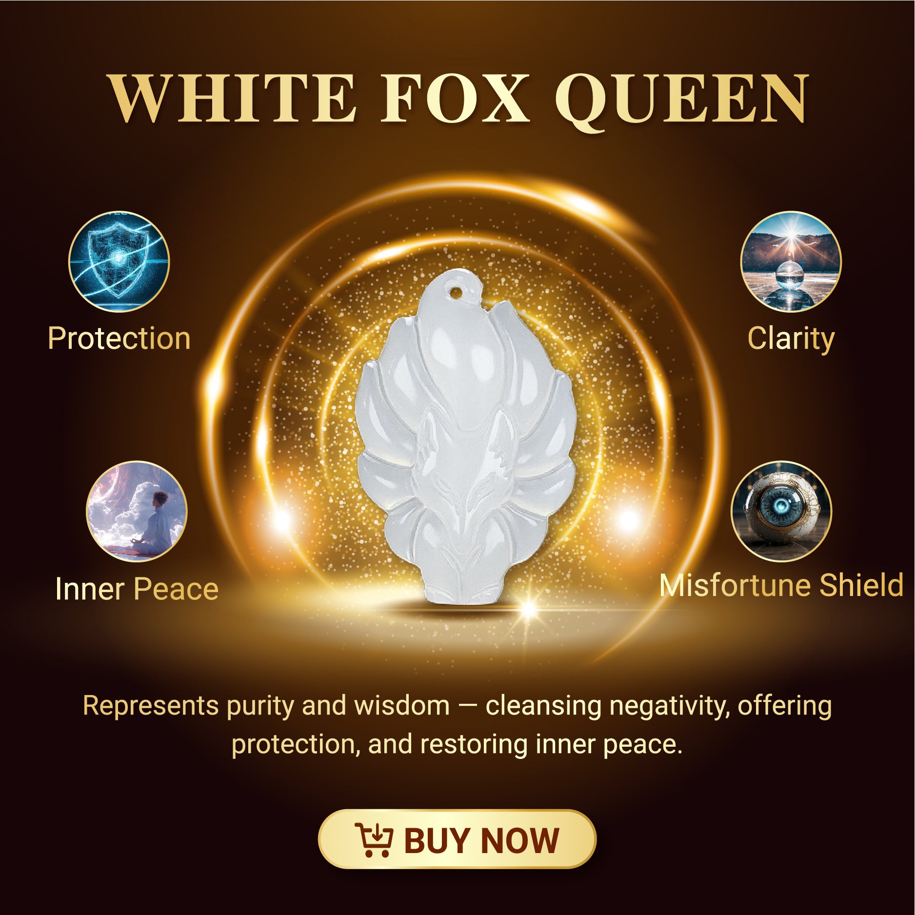Aura Havenly "Purity and Love Energy" White Fox Queen Necklace