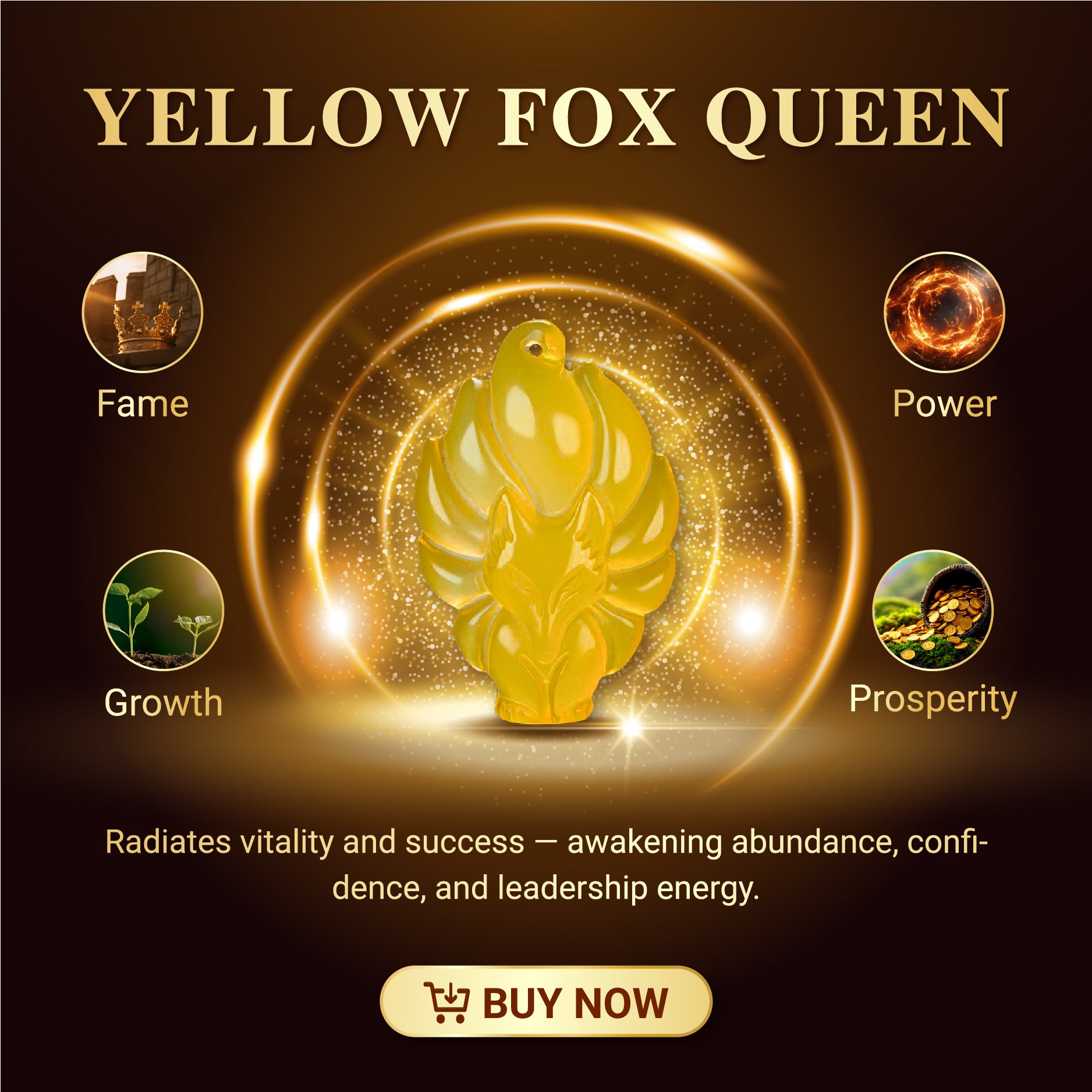 Aura Havenly "Wealth and Radiance Energy" Golden Fox Queen Necklace