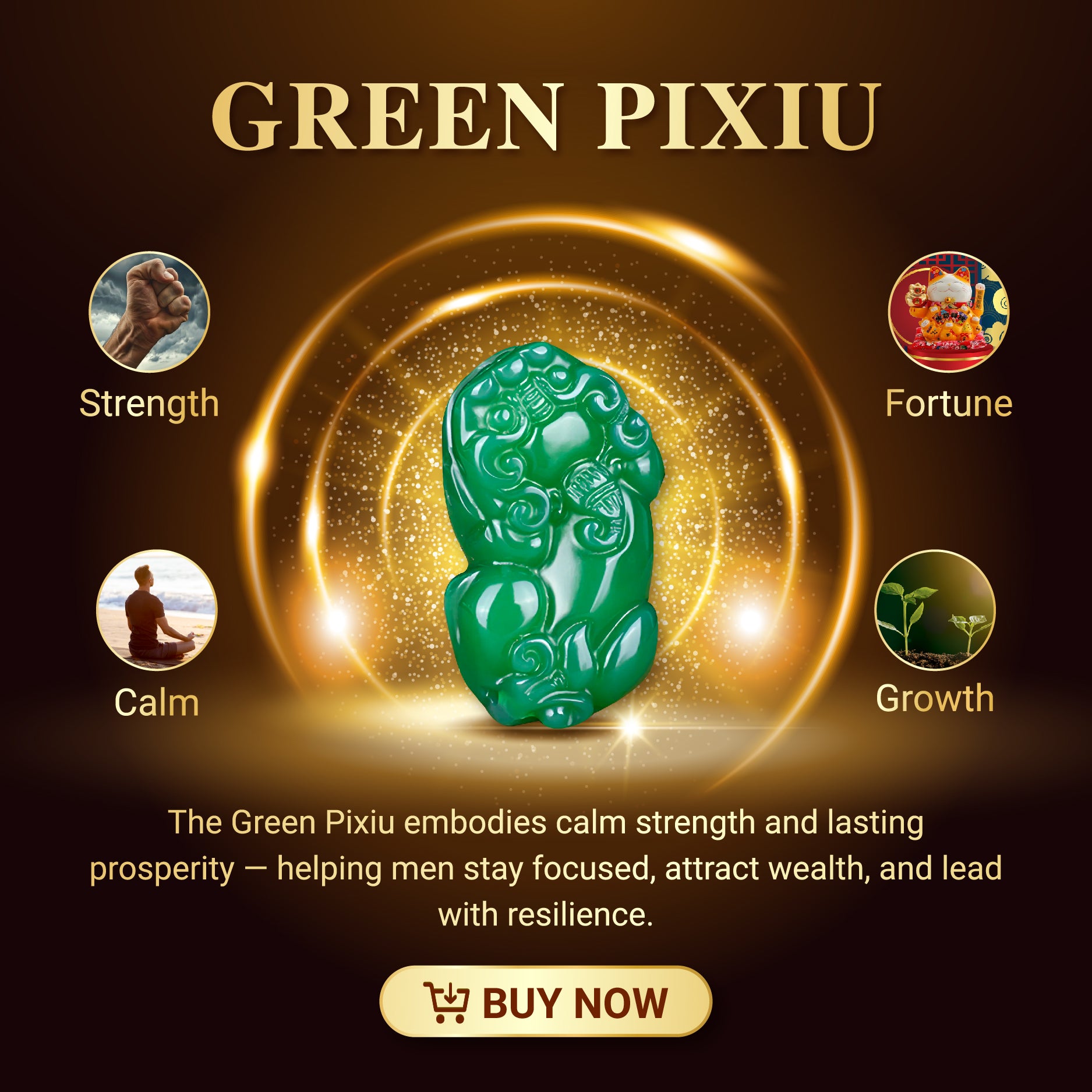 Aura Havenly "Peace and Prosperity Energy" Green Pixiu Necklace