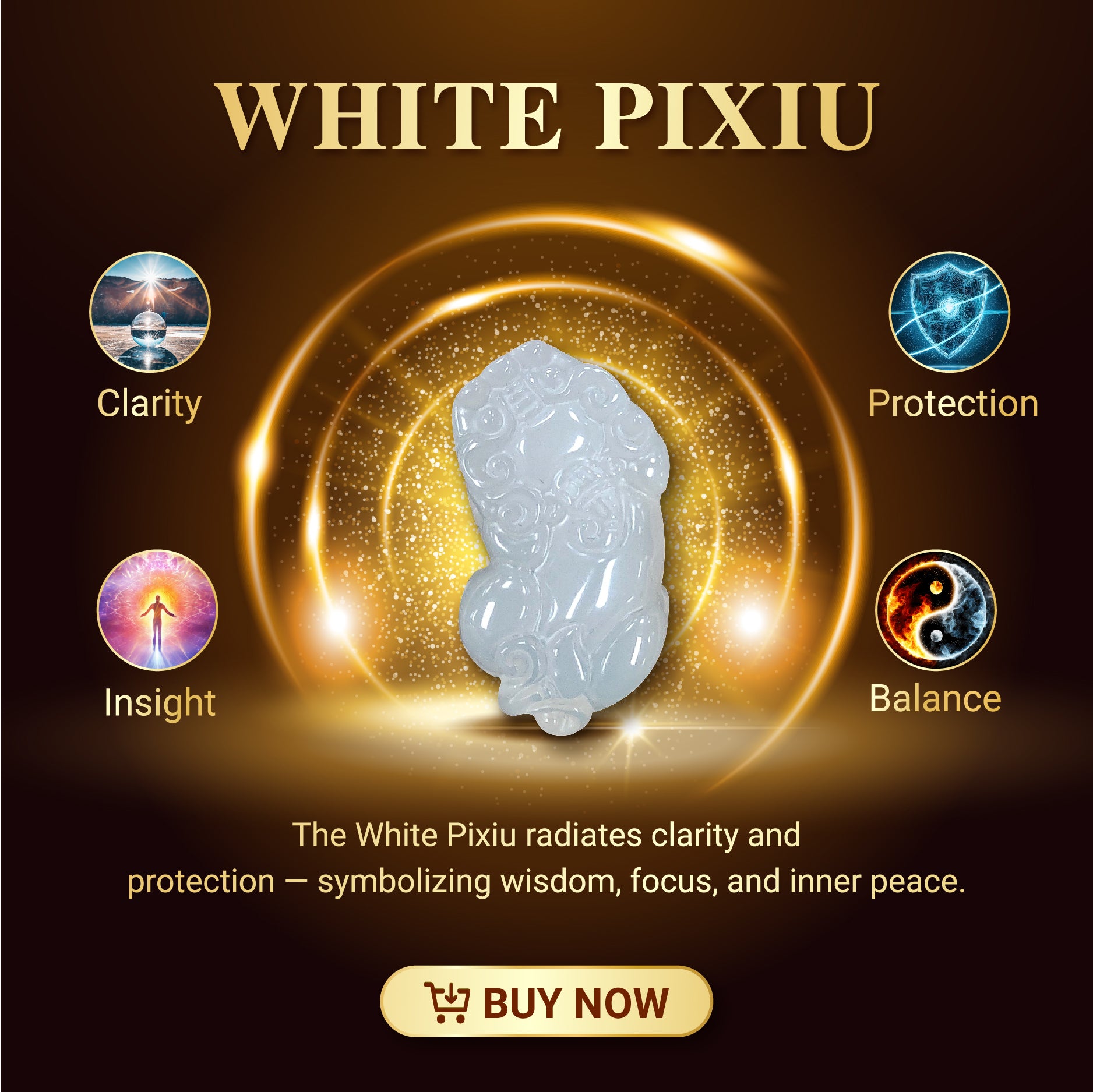 Aura Havenly "Clarity and Protection Energy" White Pixiu Necklace