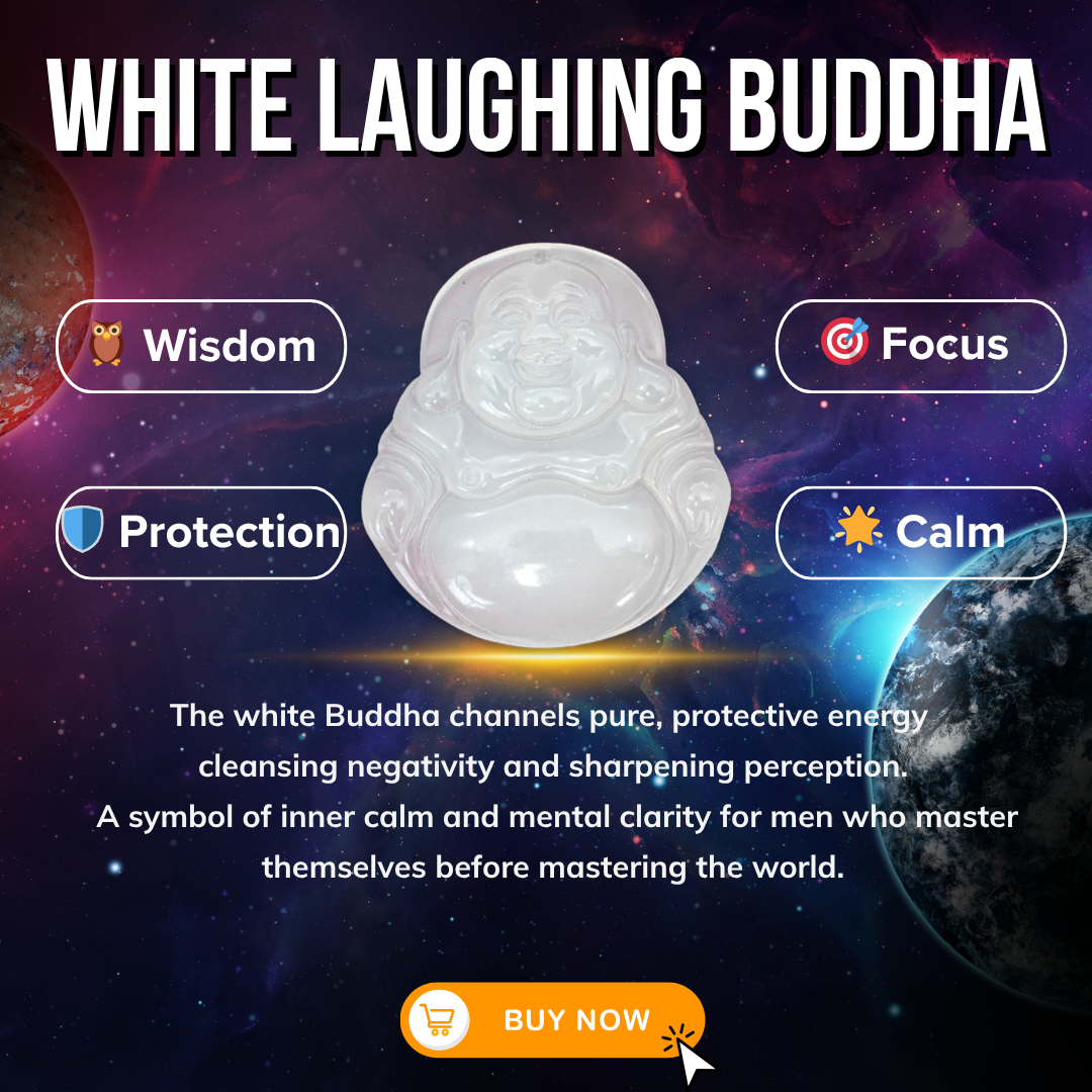 Aura Havenly "Purity and Blessing Energy" White Laughing Buddha Necklace