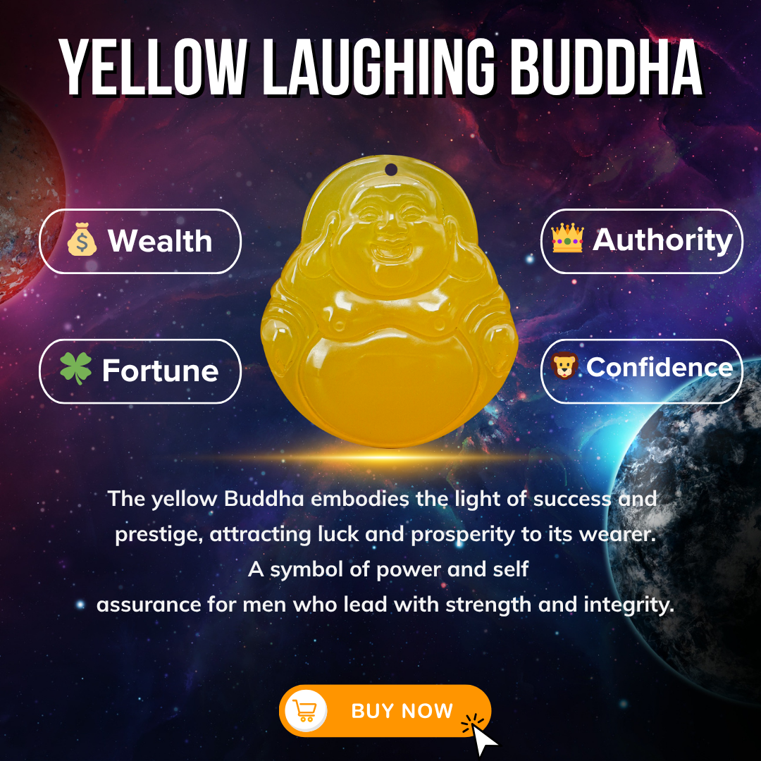 Aura Havenly "Wealth and Joy Energy" Yellow Laughing Buddha Necklace