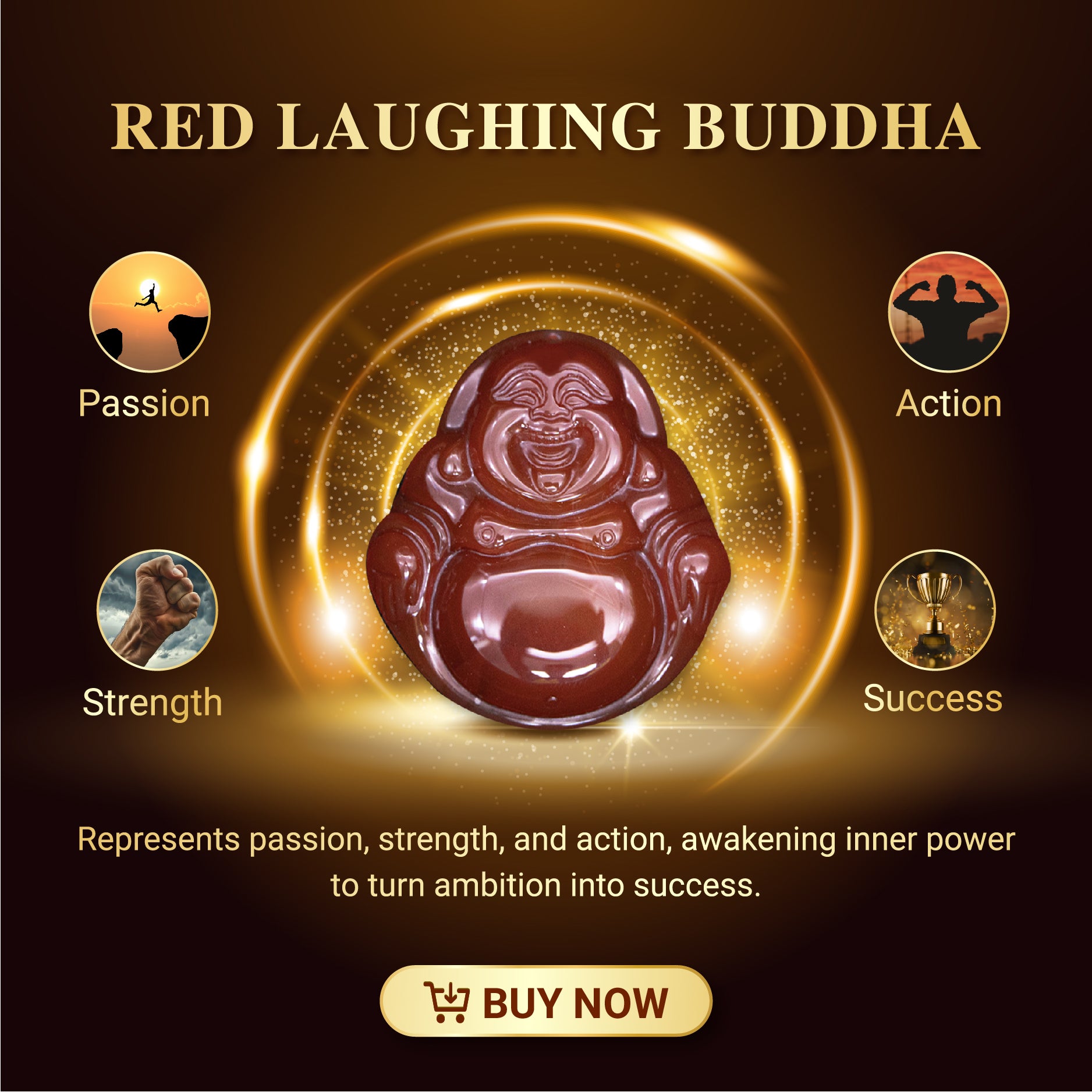 Aura Havenly "Happiness and Vitality Energy" Red Laughing Buddha Necklace