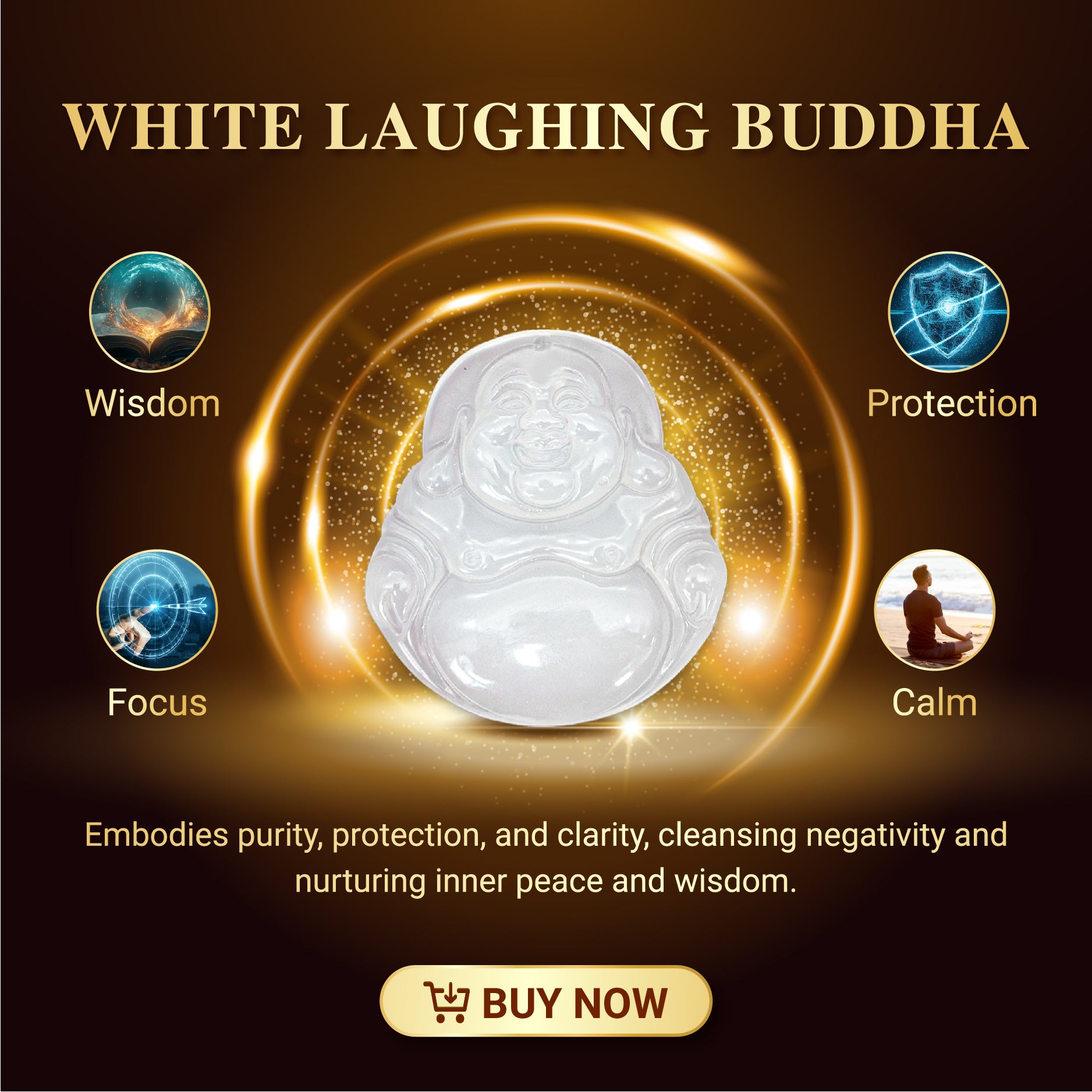 Aura Havenly "Purity and Blessing Energy" White Laughing Buddha Necklace