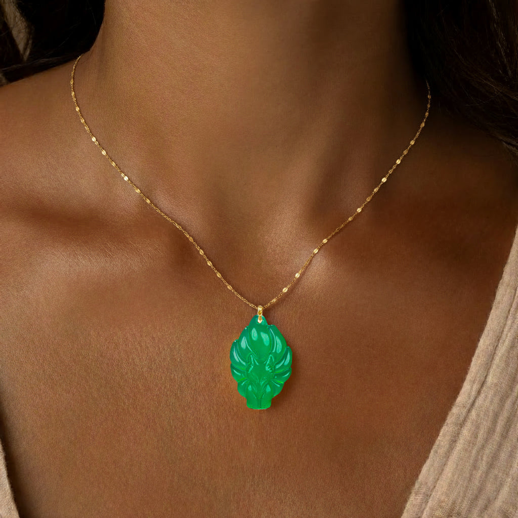 Aura Havenly "Harmony and Prosperity Energy" Green Fox Queen Necklace